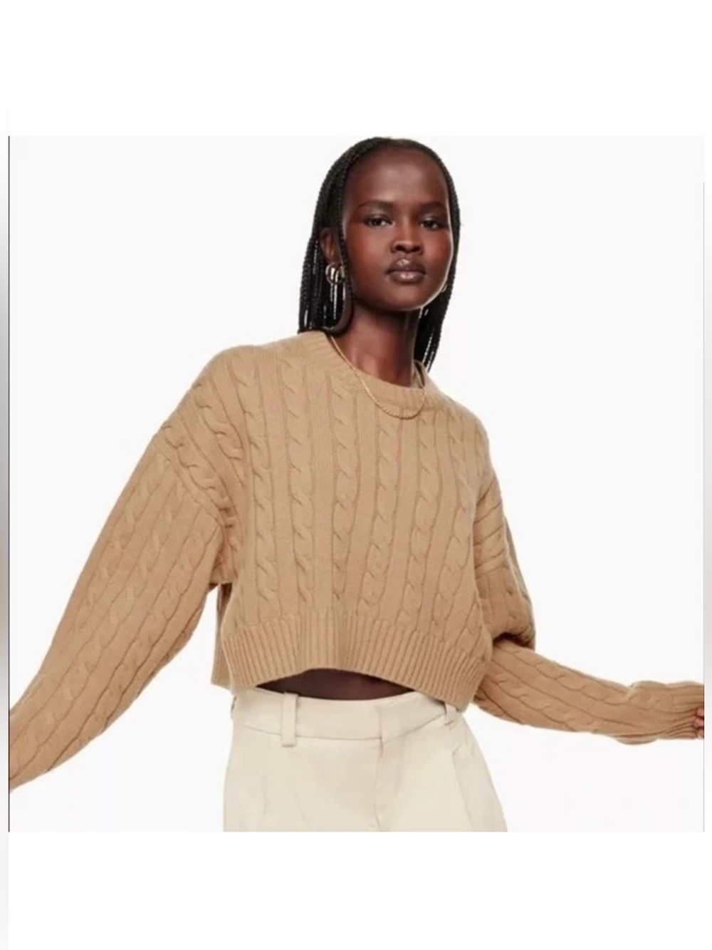 Aritizia Sunday Best Wool Blend Cropped Cable Sweater